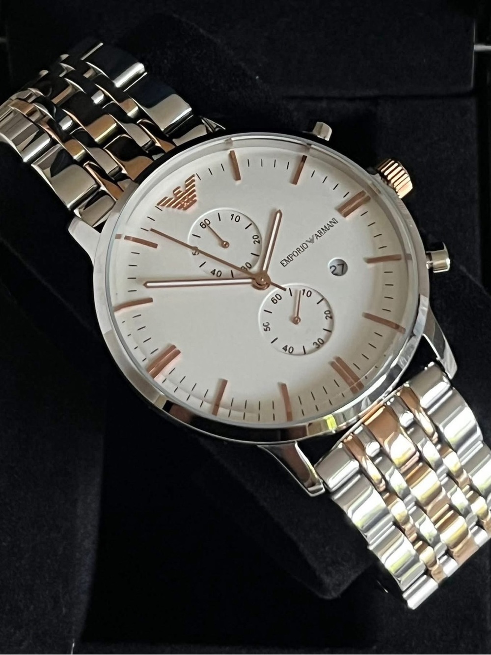 Emporio Armani Two-Tone Silver and Rose Gold Men's Bracelet Watch